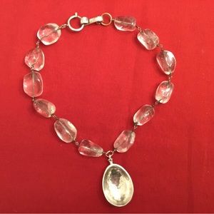 Vintage Glass Bead and Hand Beaten Silver Spoon Necklace 20”